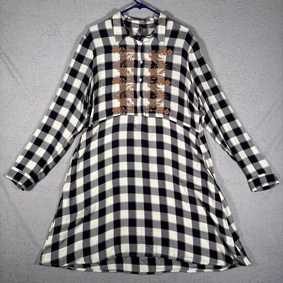 NWT Stetson Size XL Flannel Buffalo Plaid Western Shirt Dress Cream Pockets $75 - Picture 1 of 14